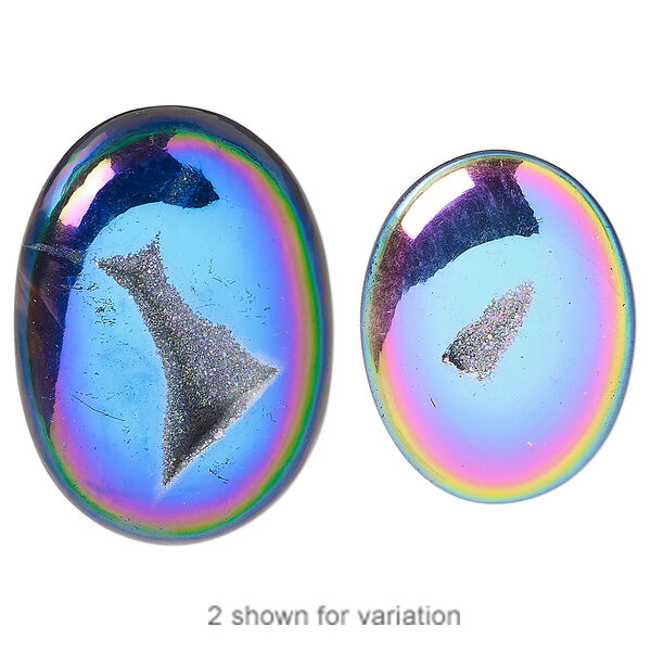 Druzy agate 1pkg1, hand-cut non-calibrated dichroic oval cab C grade, 28x20mm-45x36mm image number 0