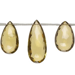Golden quartz 1pkg7, hand-cut top-drilled faceted puffed teardrop bead 27x16mm-40x18mm