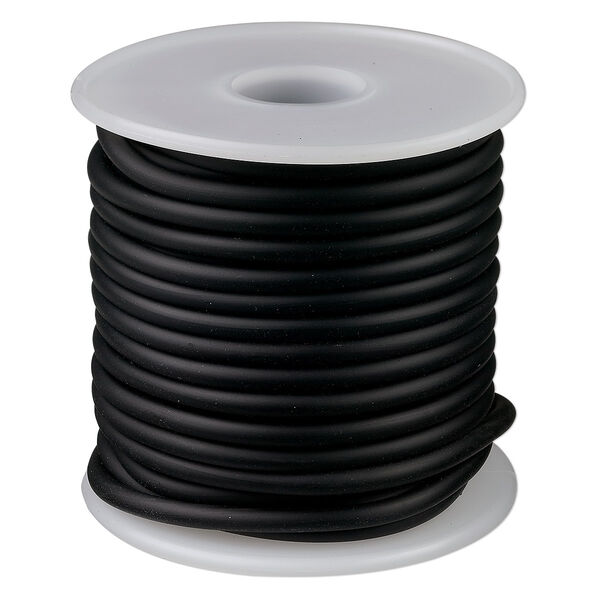 Cord, synthetic rubber, black, 4mm round. Sold per pkg of 10 meters (32.8 feet). image number 0
