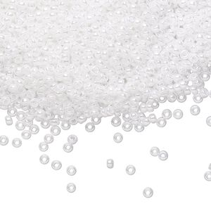 Seed bead, Miyuki, glass, pkg/250g, #11 rocaille, opaque luster white pearl, (RR-420).