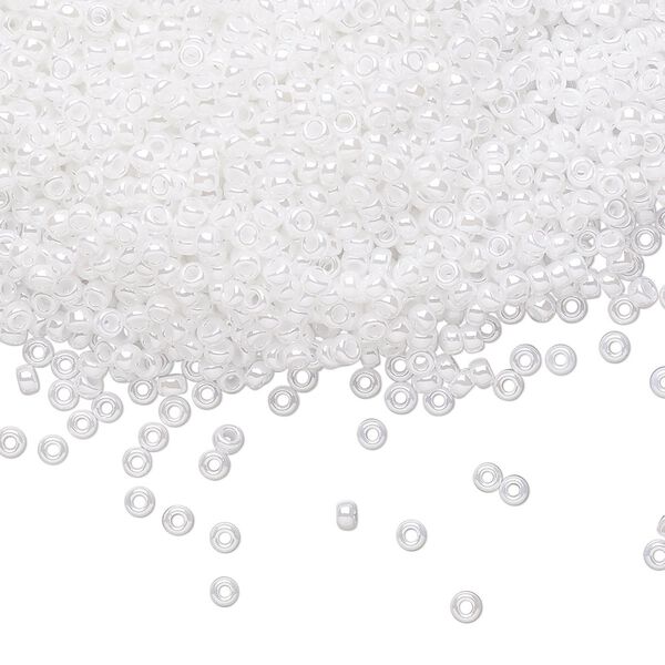 Seed bead, Miyuki, glass, pkg/250g, #11 rocaille, opaque luster white pearl, (RR-420). image number 0