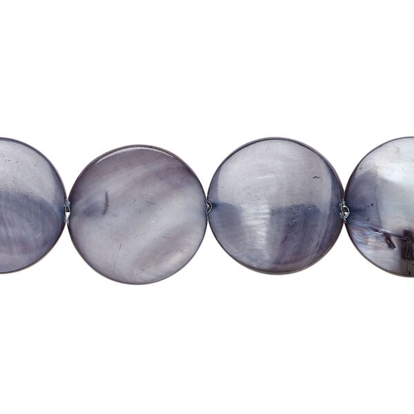 Mother-of-pearl shell 1pkg1, puffed flat round bead 15 inch dark steel blue 14-15mm image number 0