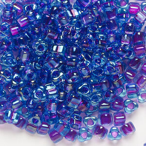 Seed bead, Miyuki 1pkg10g, glass, #5 triangle, transparent purple inside dyed color blue (TR-1141)