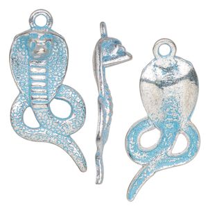 Focal, antique silver-finished pewter (tin-based alloy), blue patina, 36x19mm single-sided cobra. Sold per pkg of 4.
