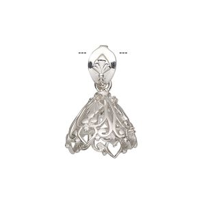 Bail, cubic zirconia and rhodium-plated sterling silver, clear, 15.5x13.5mm cone with inside cross bar and bail with fan design. Sold individually.