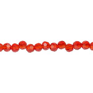 Bead, glass, transparent red-orange, 4mm faceted round, 32 facets. Sold per 15-1/2" to 16" strand.