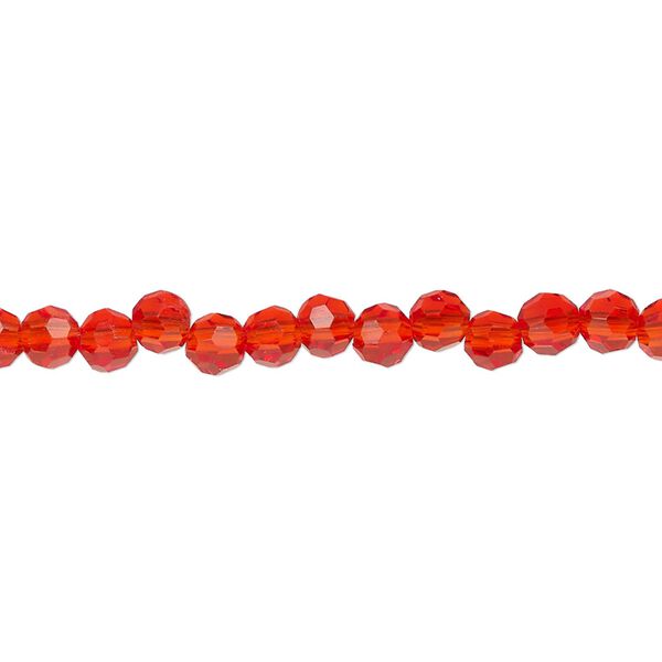 Bead, glass, transparent red-orange, 4mm faceted round, 32 facets. Sold per 15-1/2" to 16" strand. image number 0