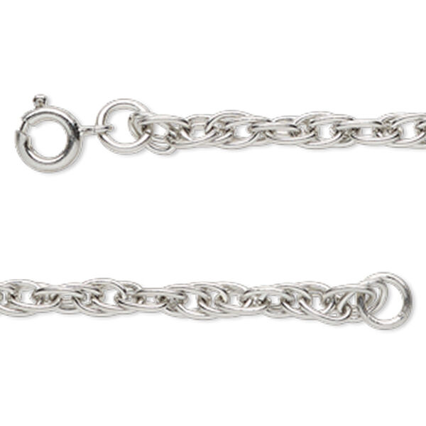 Chain, antique silver-finished steel, 4mm double rope, 23 inches with springring clasp. Sold individually. image number 0