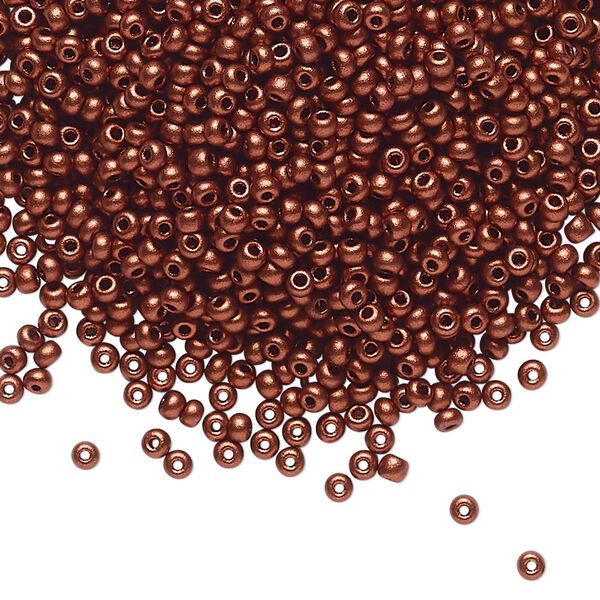 Seed bead, Preciosa Ornela Czech glass, pkg/50g, #11 rocaille, opaque soft dark copper metallic alabaster, (01750). image number 0