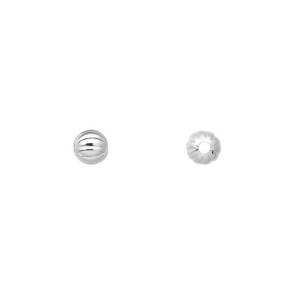 Bead, silver-plated brass, 5mm corrugated round. Sold per pkg of 1,000. image number 0
