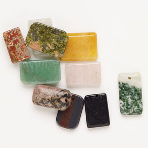 Multi-gemstone 1pkg10, top-drilled puffed / flat rectangle drop mix 20x11mm-29x17mm