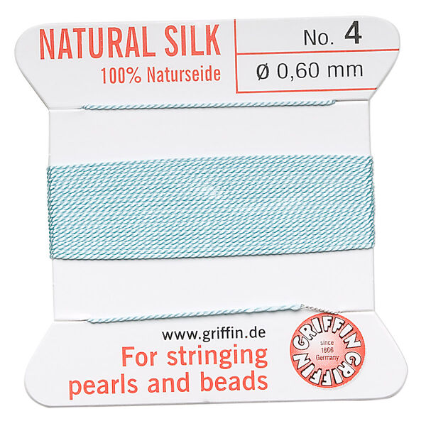 Thread, Griffin, silk, turquoise blue, size #4. Sold per 2-meter card (approximately 78 inches). image number 0
