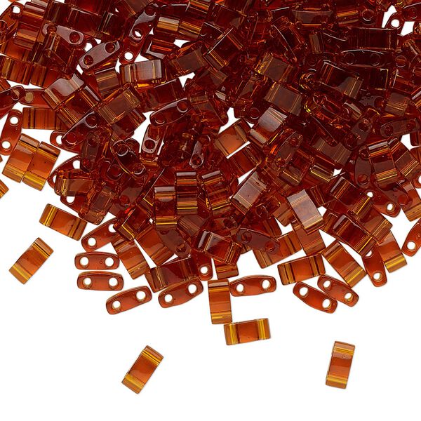 Seed bead, TILA®, glass, pkg/10g, 5x2.3mm half tila rectangle, transparent dark amber, (HTL-134). image number 0