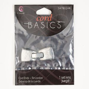 Clasp fold-over 1pkg1 pewter (tin alloy), 41x17mm / fits 12.6x2.4mm cord, silver-finished 1-strand