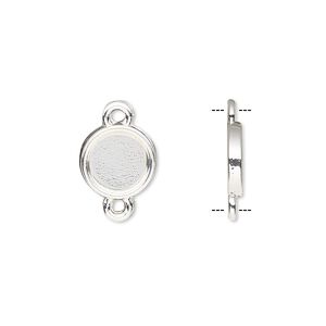 Link, silver-finished brass, 10mm single-sided round with 8mm round setting. Sold per pkg of 10.