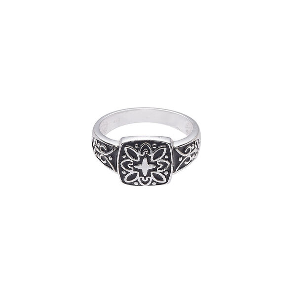 Ring, sterling silver and enamel, black, 11.5mm square and cross design, size 9. Sold individually. image number 0