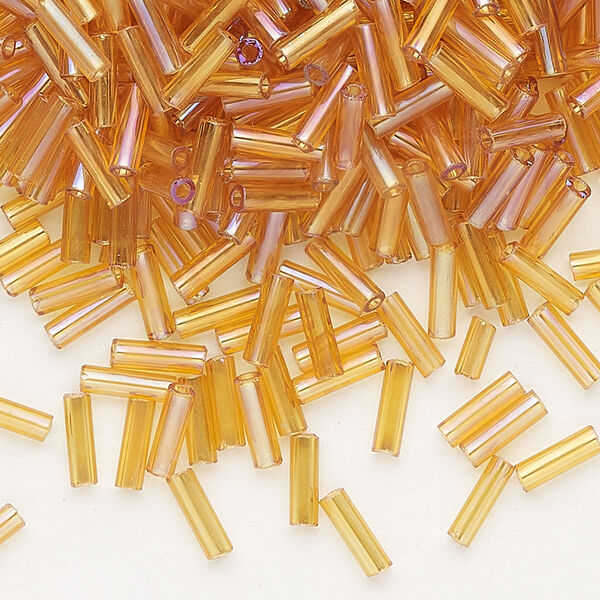Bead, Preciosa Ornela Czech glass, bugle bead, pkg/500g, 1/4 inch, rainbow translucent topaz, (11050). image number 0