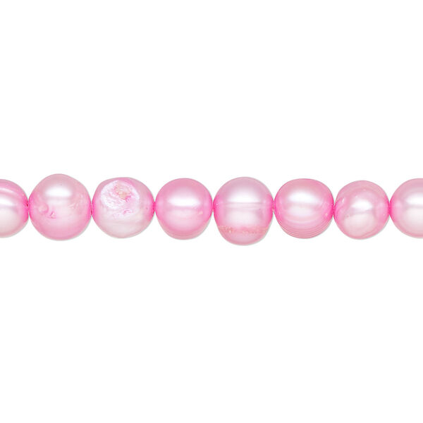 Pearl, cultured freshwater pearl (dyed), bubble gum, 6-7mm semi-round with 0.4-06mm hole, D grade, Mohs hardness 2-1/2 to 4. Sold per 15" strand, approximately 65 beads. image number 0
