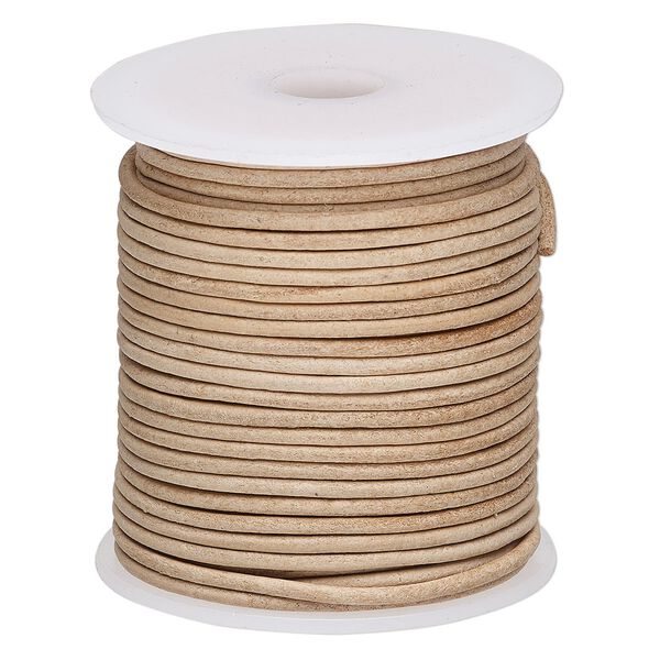 Cord, leather, natural, 2mm round. Sold per 25-yard spool. image number 0