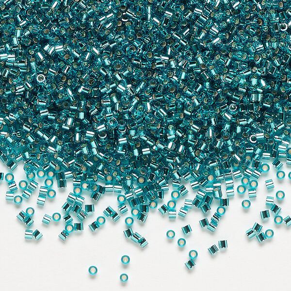 Seed bead, Delica®, glass, pkg/7.5g, #15 round, transparent silver-lined teal (DBS-1208). image number 0