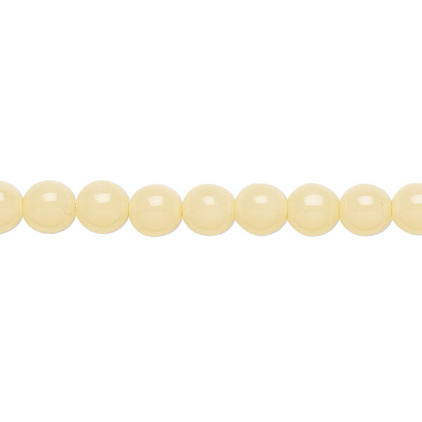 Bead, Czech dipped décor glass druk, cream, 6mm round. Sold per 15-1/2" to 16" strand. image number 0