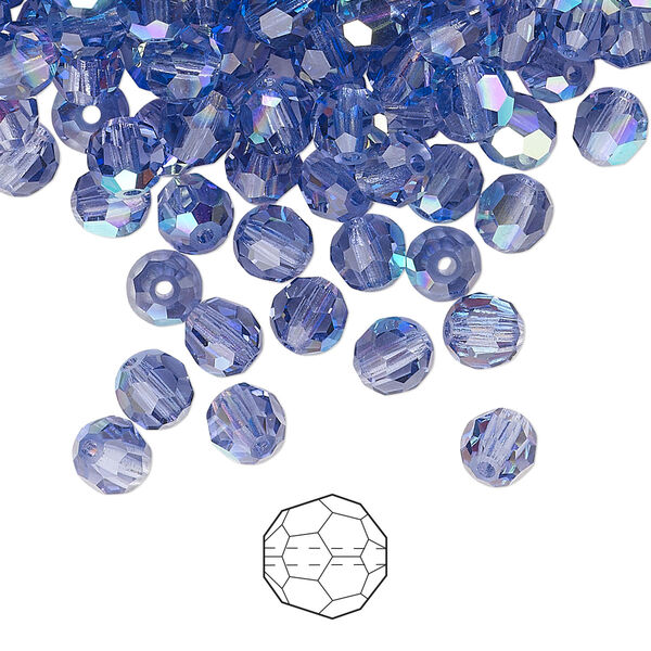 Bead 576pk tanzanite AB, Preciosa Czech crystal 5mm round image number 0