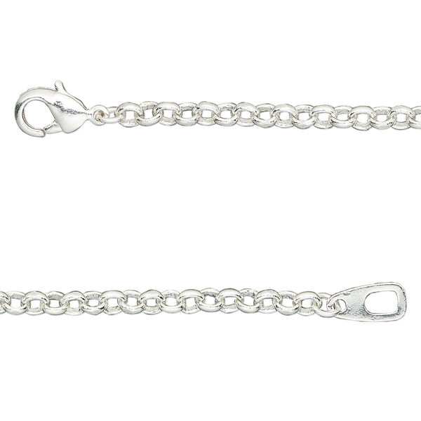 Chain, silver-plated brass, 3mm rolo, 18 inches with lobster claw clasp. Sold individually. image number 0