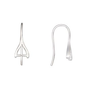 Ear wire 1pkg2 sterling silver, 18mm / perpendicular ice-pick bail / 4mm grip length, 19 gauge 1 pair