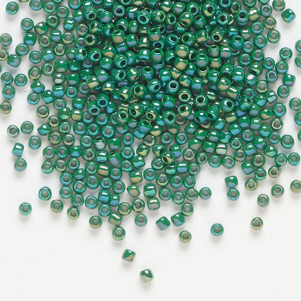 Seed bead, Dyna-Mites&trade;, glass, 1pkg1/2kg, #11 round, opaque rainbow pine green (774R 11/0 RR) image number 0