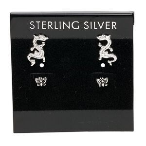 Earring card, flocked plastic, black and silver, 2x2-inch square with "STERLING SILVER." Sold per pkg of 100.