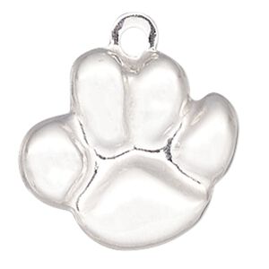 Charm, sterling silver, 11x10mm single-sided dog paw. Sold individually.