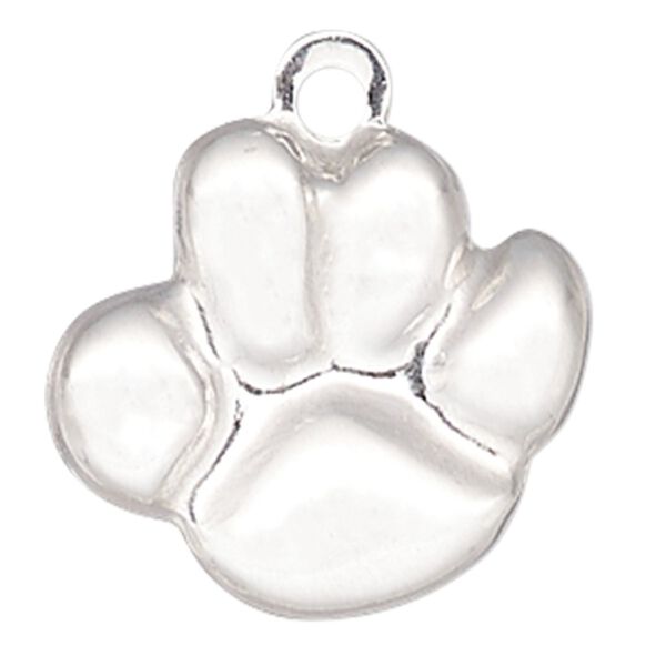 Charm, sterling silver, 11x10mm single-sided dog paw. Sold individually. image number 0