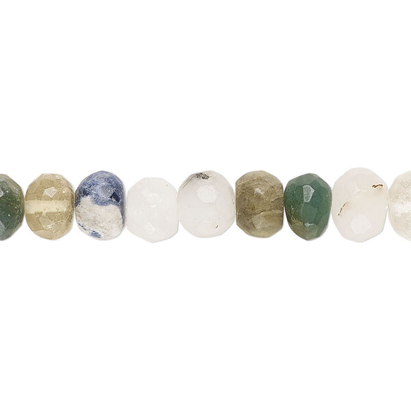 Multi-gemstone 1pkg1, hand-cut faceted rondelle bead 14 inch 7x4mm-8x6mm image number 0
