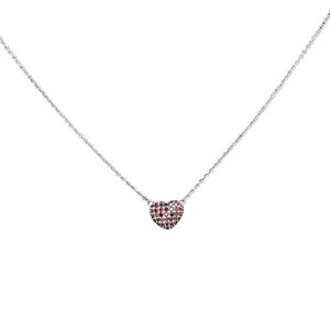 Necklace, glass with rhodium-plated brass, red, 8x8mm pavé heart, 16 inches with lobster claw clasp. Sold individually.