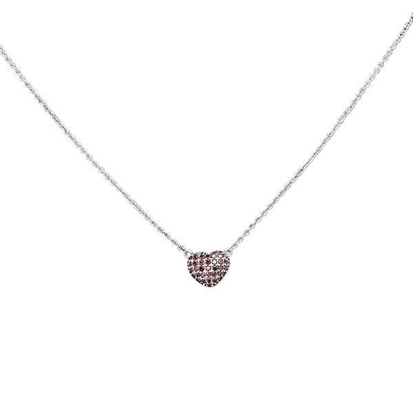 Necklace, glass with rhodium-plated brass, red, 8x8mm pavé heart, 16 inches with lobster claw clasp. Sold individually. image number 0