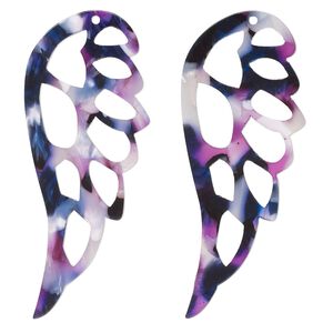 Focal, resin, purple / dark purple / white, 58x24mm cutout wing. Sold per pkg of 4.