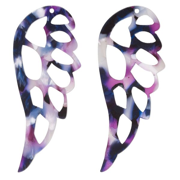 Focal, resin, purple / dark purple / white, 58x24mm cutout wing. Sold per pkg of 4. image number 0