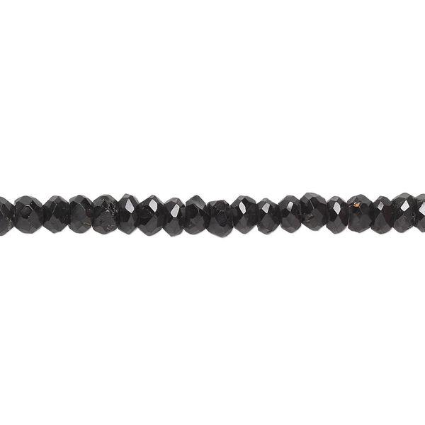 Bead, black spinel (natural), 4x2mm-5x3mm hand-cut faceted rondelle, B- grade, Mohs hardness 8. Sold per 13-inch strand. image number 0