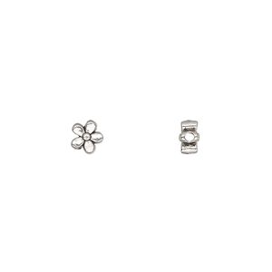 Bead, antique silver-plated "pewter" (zinc-based alloy), 5.5x3mm double-sided flower. Sold per pkg of 100.