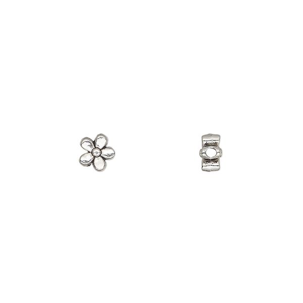 Bead, antique silver-plated "pewter" (zinc-based alloy), 5.5x3mm double-sided flower. Sold per pkg of 100. image number 0