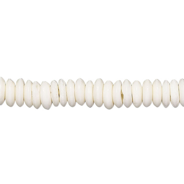 Bead, bone (bleached), white, 7x2mm saucer, Mohs hardness 2-1/2. Sold per 15-1/2" to 16" strand. image number 0
