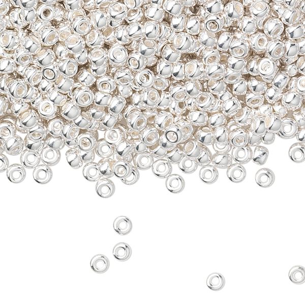 Seed bead, Miyuki, glass, pkg/50g, #8 rocaille, opaque silver-plated, (RR-961). image number 0