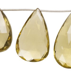 Golden quartz 1pkg10, hand-cut top-drilled faceted puffed teardrop bead 22x16mm-38x21mm