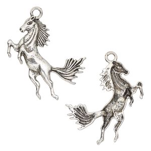 Focal, antique silver-finished "pewter" (zinc-based alloy), 46x42.5mm single-sided horse. Sold per pkg of 4.