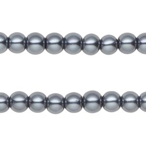 Bead, glass pearl, dark grey, 6mm round. Sold per pkg of (2) 15-inch strands, approximately 140 beads.