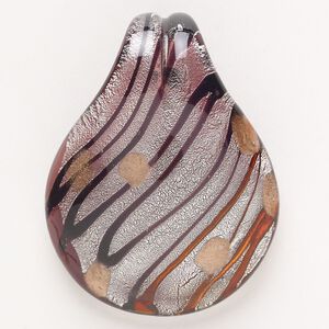 Focal, lampworked glass, pkg/1, opaque purple and red-orange with silver-colored foil and copper-colored glitter, 49x36mm-52x40mm spoon.