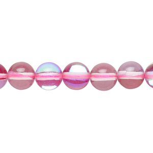 Bead, iridescent glass, transparent pink, 8mm round. Sold per 15-1/2" to 16" strand.