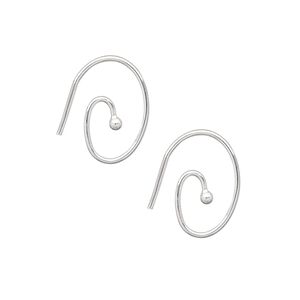 Ear wire 1pkg100 silver-plated, 16mm fancy oval swirl / 2mm ball / open loop, 19 gauge brass 50 pair