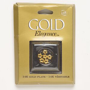 Bead cap, copper, pkg/6, gold plate, 6x3mm round beaded star, fits 4-6mm beads.