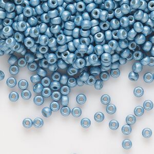 Seed bead, Miyuki, glass, pkg/250g, #8 rocaille, opaque matte galvanized dark aqua, (RR-2094).